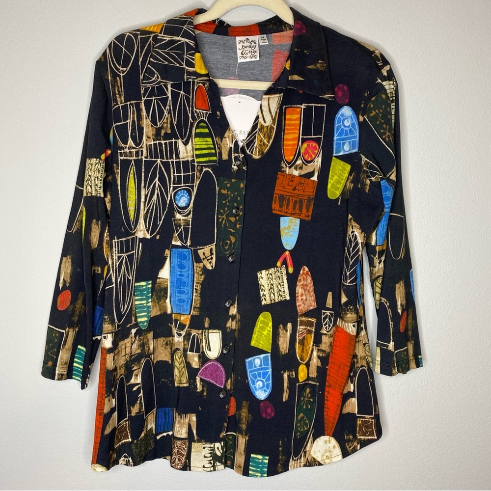Parsley And Sage Abstract Print Button Down 3/4 Sleeve Shirt NWT Womens Sz M
